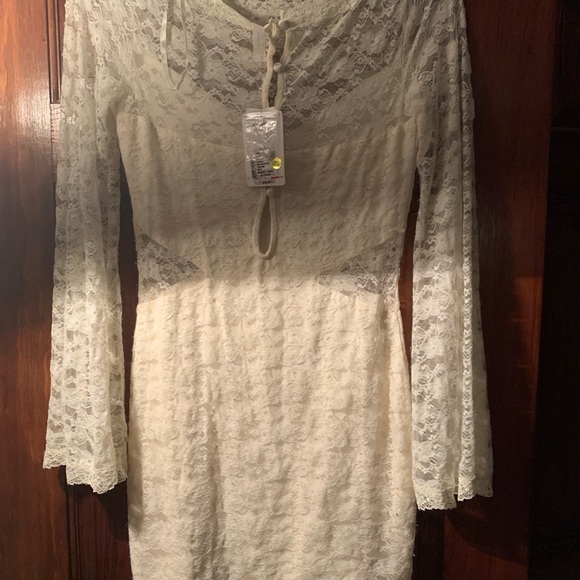 NWT FREE PEOPLE Lovely in Lace Bodycon Dress Cream - M - Picture 10 of 10